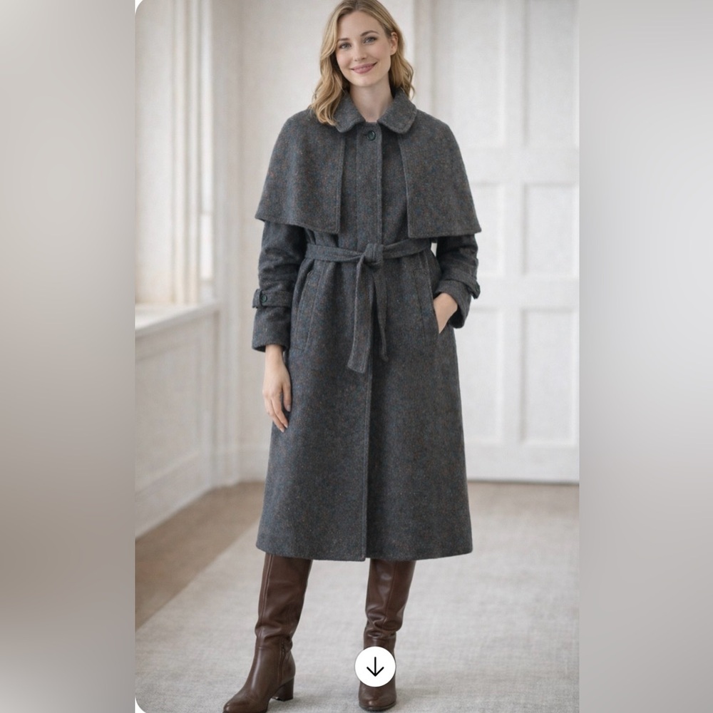 Hourhihan Multicoloured Rare Tweed Irsh Wool Trench Coat With Removable Cape